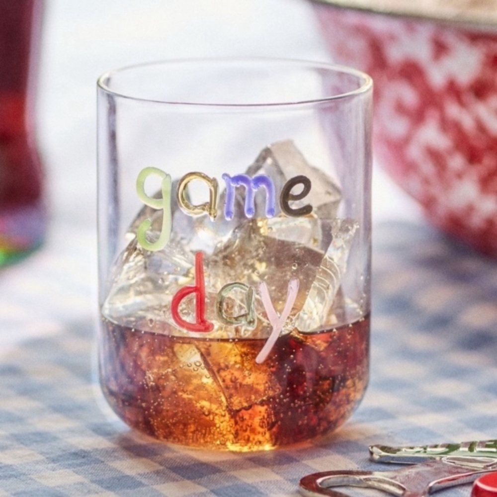 Anthropologie The Love Notes Icon Juice Glass "Game Day" NEW
